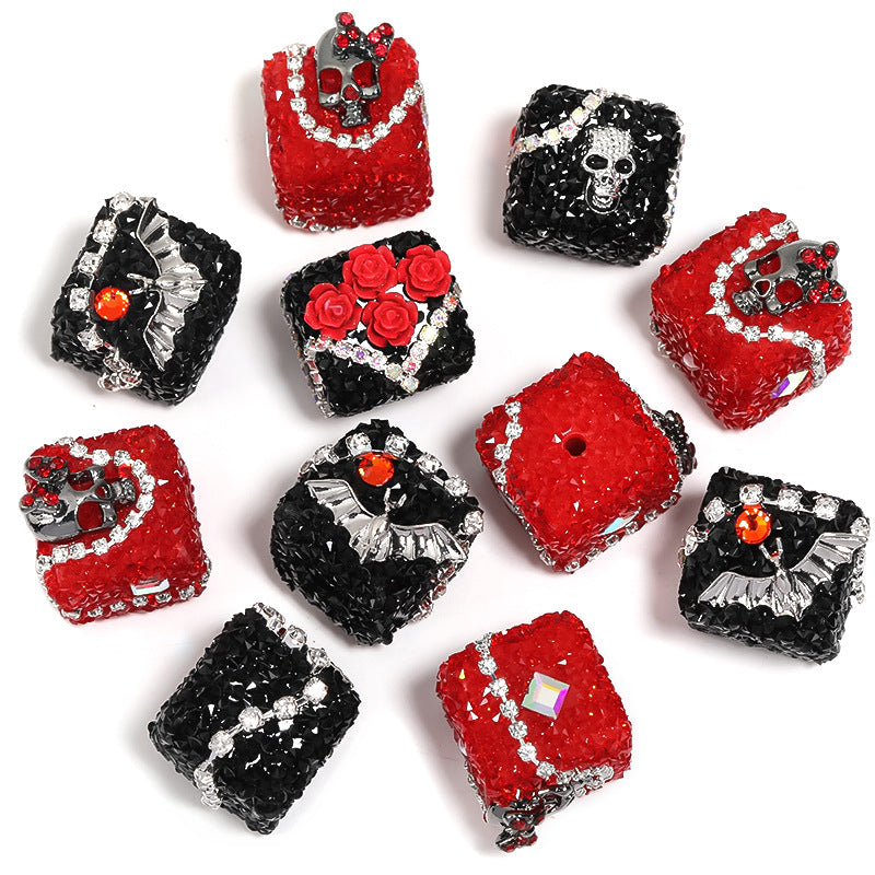 Wholesale 5PCS Halloween Full Diamond Devil Eye Bat Skull Acrylic Sugar Beads